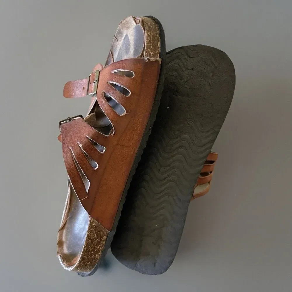 Womens BU Collection Brown Used Footbed Sandals Comfy Sz 7